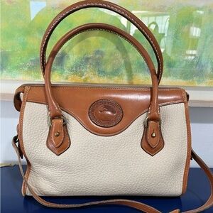 Dooney & Bourke Leather Satchel Handbag Purse Bag Cream Pearl Tan AWL Vintage